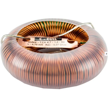 C-Coil toroid magos tekercs 8,2mH +/-5% 0,19Ω +/-10% 500W / 8Ω wire 1,2mm=17AWG core-10 OD71 H2