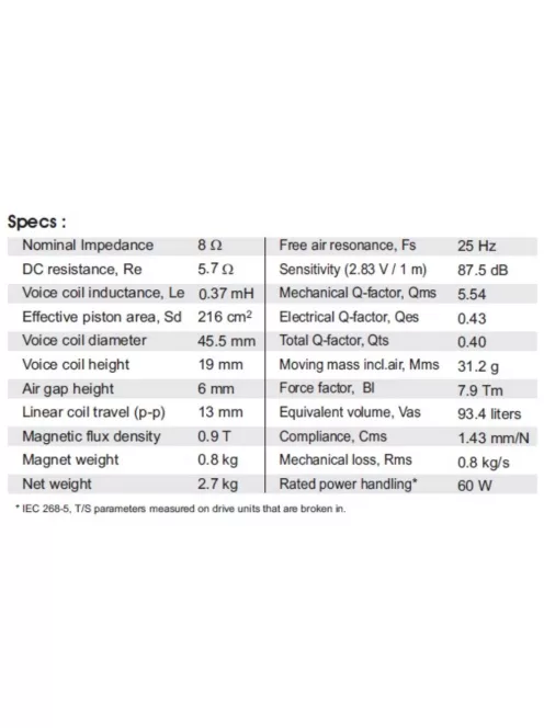 SB23NBACS45-8 ohm 8" mélysugárzó 45mm VC