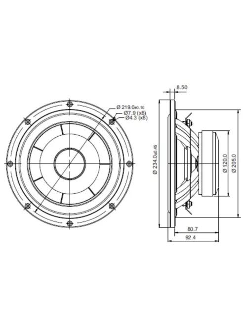 SB23NBACS45-8 ohm 8" mélysugárzó 45mm VC