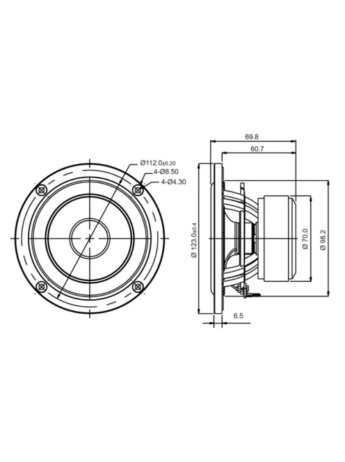 SB12NRXF25-4 4” mély-közép sugárzó