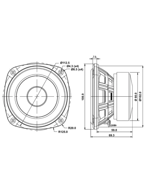 SB12PAC25-4 4” mély-közép sugárzó