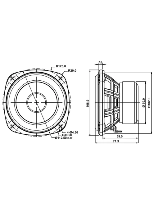 SB12PFC25-4 4” mély-közép sugárzó