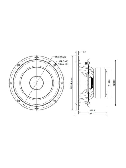 SB23MFCL45-8 8” mély-közép sugárzó - Hangfal/Hangfalépítés/Hangszóró/Mélyközépsugárzó,Több.../O