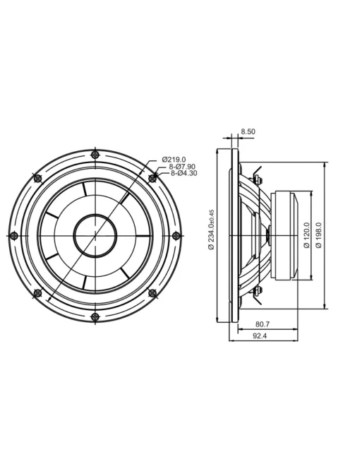 SB23NACS45-8 8” mély-közép sugárzó