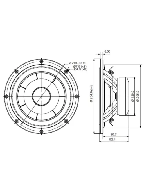 SB23CACS45-4 8" mély-közép sugárzó
