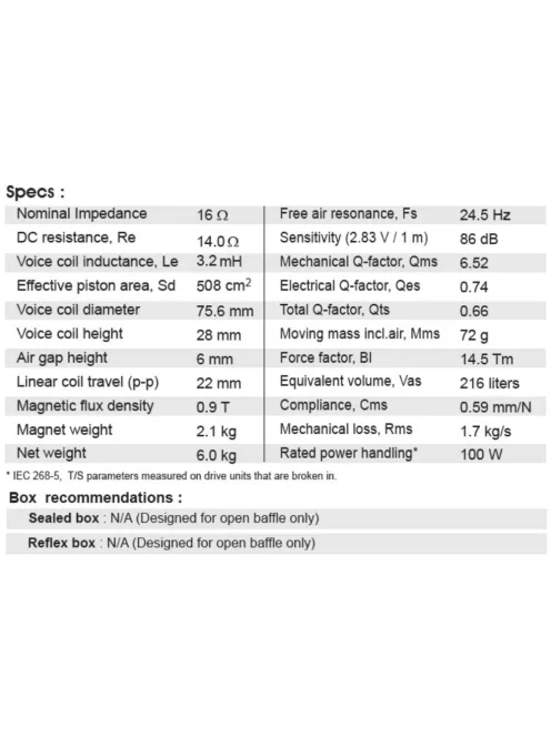 SB Acoustics SB34NRX75-16ohm 12" woofer, 75mm VC