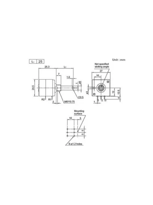 Audio Taper Stereo Potentiometer 1/4'' Shaft