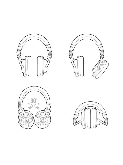 Audio-Technica ATH-M50x, preciziós zárt stúdiófejhallgató, összecsukható, 3db lecsatolható kábe