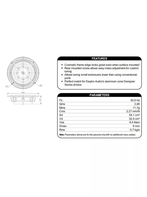 DSA115-PR 4" Designer Series Aluminum Cone Passive Radiator