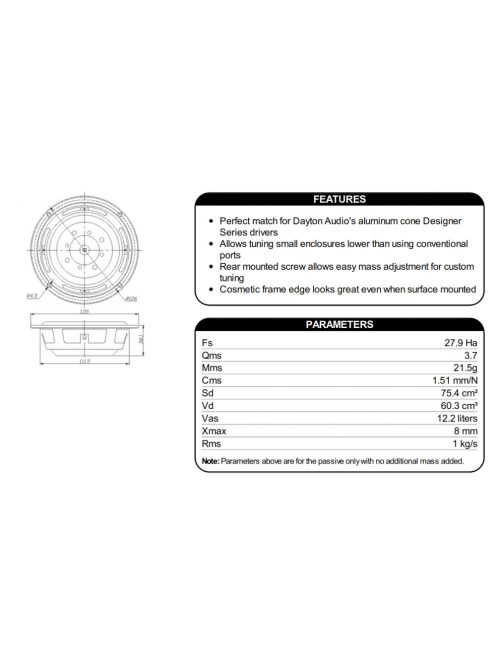 DSA135-PR 5" Designer Series Aluminum Cone Passive Radiator
