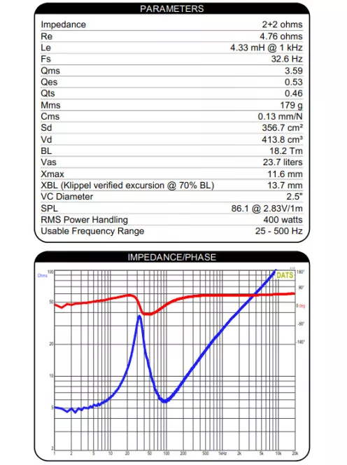 MX10-22 10" Max-X High Excursion DVC Subwoofer 2 Ohms Per Coil