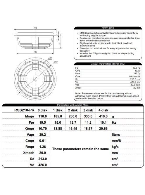 Dayton Audio RSS210-PR 8" Aluminum Cone Passive Radiator