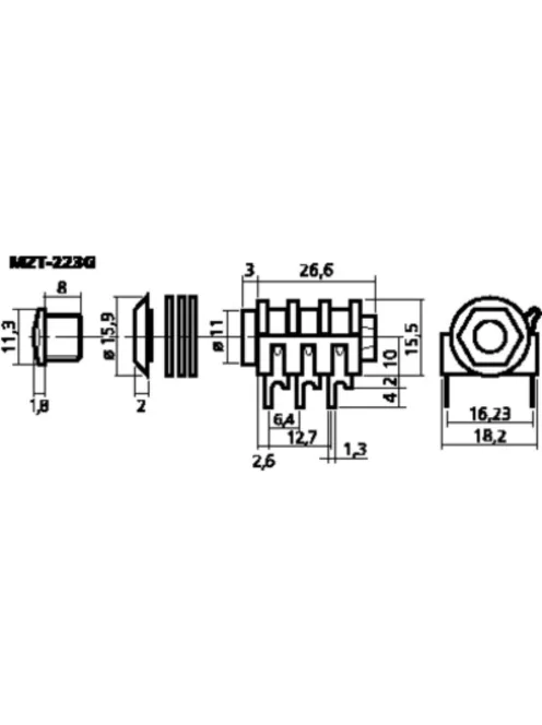 Monacor MZT-223G, beépíthető 6,3mm sztereó jack aljzat