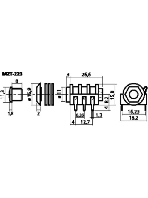 Monacor MZT-223, beépíthető 6,3mm sztereó jack aljzat