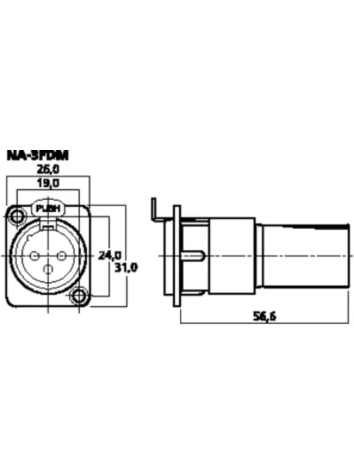 Neutrik NA-3FDM, XLR beépíthetőcsatlakozó, 3 pólusú