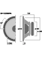 Monacor SP-12/200PA, PA mélyközépsugárzó, 400Wmax, 8Ω