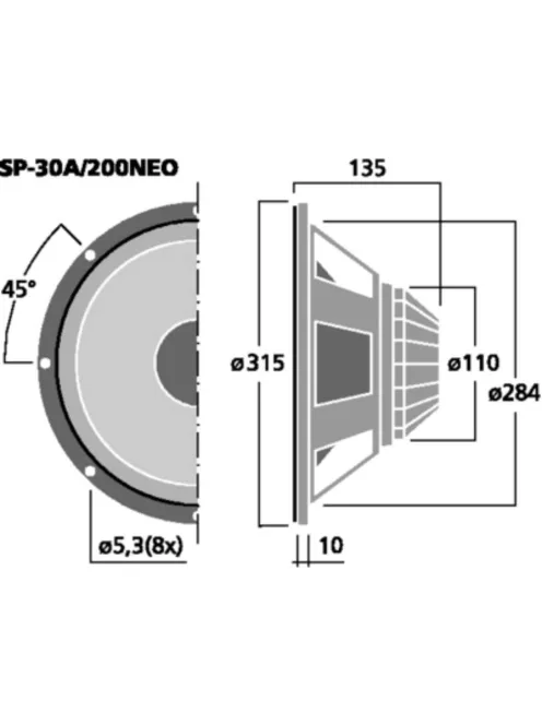 Monacor SP-252PA, univerzális mélyközépsugárzó, 150Wmax, 8Ω