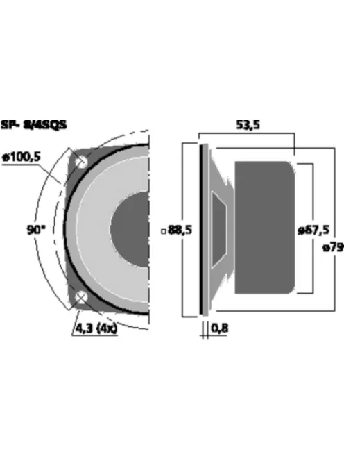 SP-8/4SQS, univerzális hangszóró, 20Wmax, 4Ω, mágnesesen árnyékolt - Hangfal/Hangfalépítés/Hang