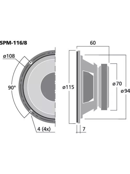Monacor SPM-165/8, Hi-Fi mélyközépsugárzó, 150Wmax, 60Weff, 8Ω