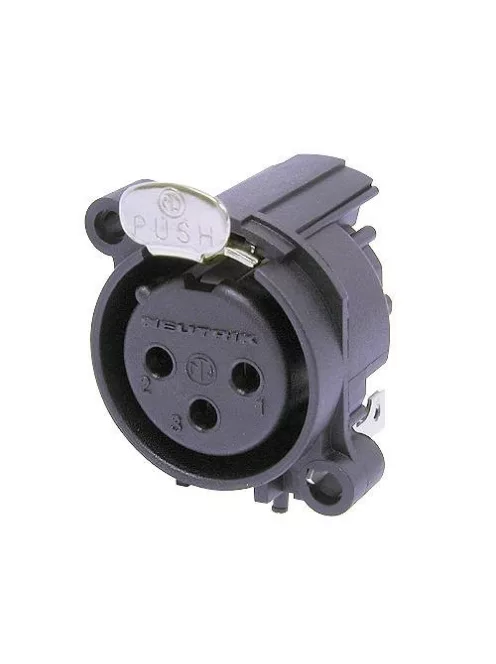 Neutrik NC3FAH2 3 pólusú XLR aljzat vízszintes nyákhoz, külön GND és ház, retesszel