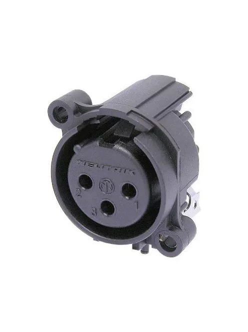 Neutrik NC3FAH20 3 pólusú XLR aljzat vízszintes nyákhoz, külön GND és ház,
