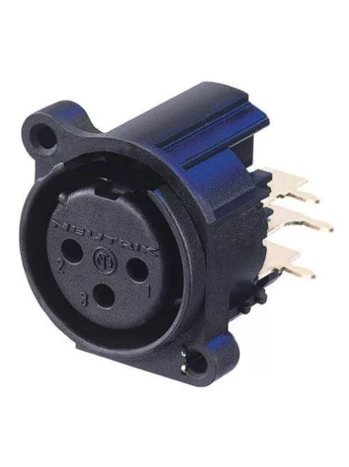 Neutrik NC3FAHR10 3 pólusú XLR aljzat jobb oldali nyákhoz, közösített 1. láb+GND+ház