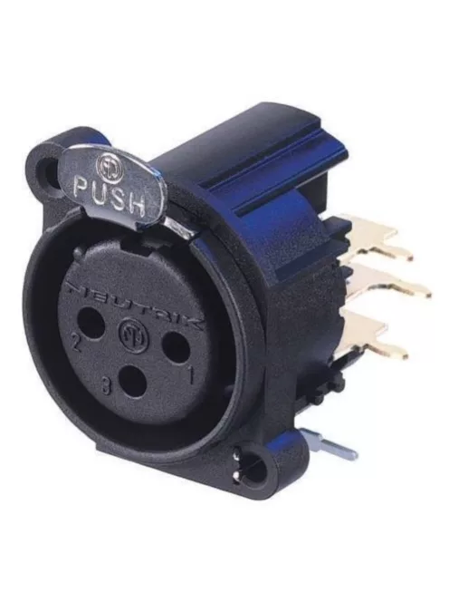 Neutrik NC3FAHR2 3 pólusú XLR aljzat jobb oldali nyákhoz, külön GND és ház, retesszel