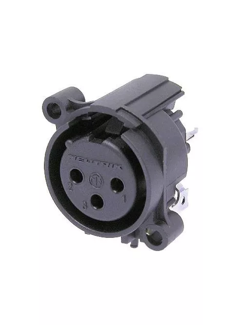 Neutrik NC3FAV10 3 pólusú XLR aljzat függőleges nyákhoz, közösített 1. láb+GND+ház