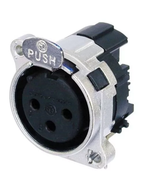 Neutrik NC3FBH2 3 pólusú XLR aljzat vízszintes nyákhoz, külön GND és ház, retesszel