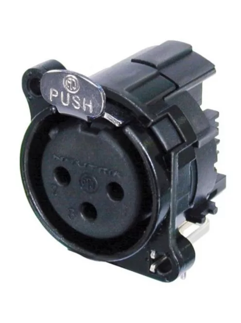 Neutrik NC3FBH2B 3 pólusú XLR aljzat fekete, vízszintes nyákhoz, külön GND és ház, retesszel