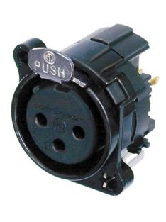 NC3FBV2B 3 pólusú XLR aljzat fekete, függőleges nyákhoz, külön GND és ház, retesz-szemmel - Káb