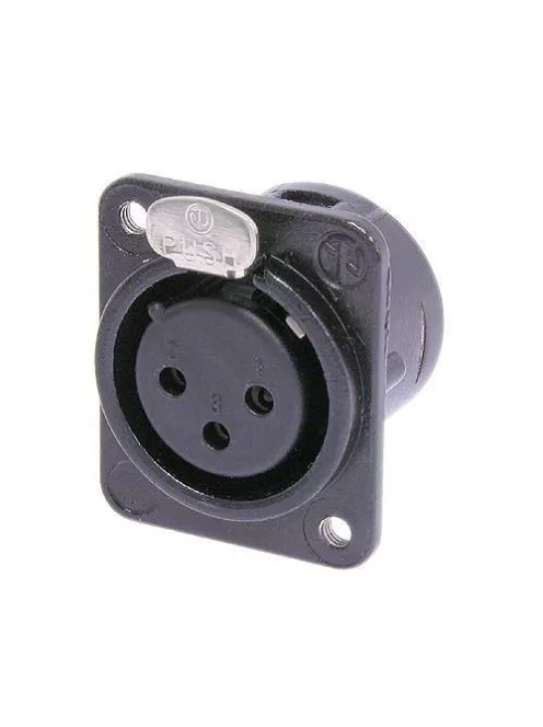 Neutrik NC3FDM3LBAG1 3 pólusú XLR aljzat vízszintes nyákhoz, ezüstözött érintkező, M3-as csavarral szerelhető, fekete