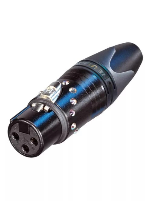 Neutrik NC3FXXBCRYSTAL 3 pólusú XLR aljzat Swarovski kristályokkal díszített, egyenes, lengő, aranyozott érintkező, fekete ház