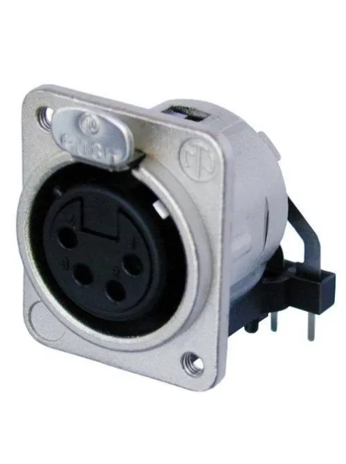 Neutrik NC4FDM3H 4 pólusú XLR aljzat vízszintes nyákhoz, ezüstözött érintkező, M3 csavarral szerelhető