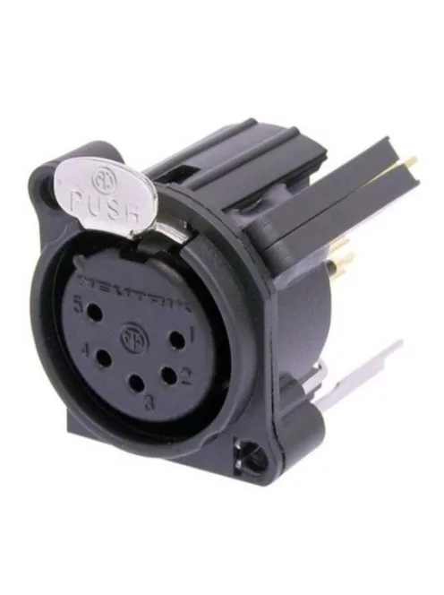 Neutrik NC5FAVSW 5 pólusú XLR aljzat függőleges nyákhoz, retesszel, kapcsolós