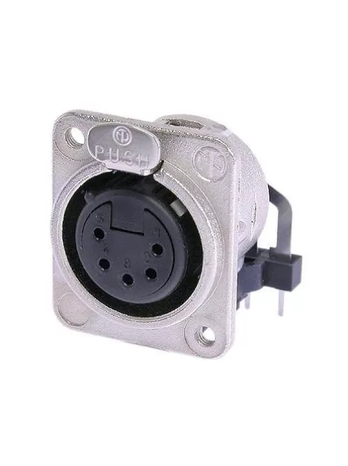 Neutrik NC5FDM3H 5 pólusú XLR aljzat vízszintes nyákhoz, ezüstözött érintkező, M3 csavarral szerelhető