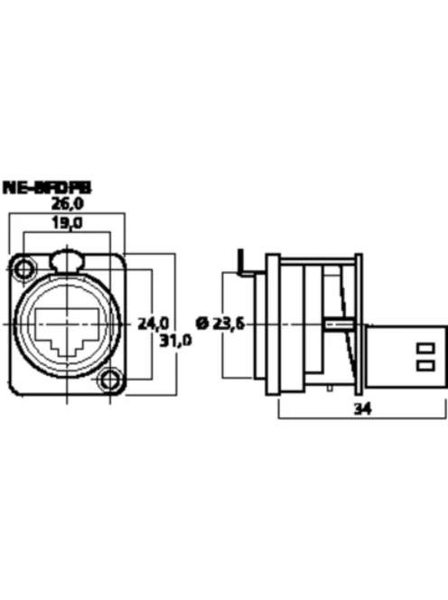 NE8FDPB EtherCon D-sorozatú fekete ház, RJ45 háttérrel - Kábel, csatl./Csatlakozó/Egyéb csatlak