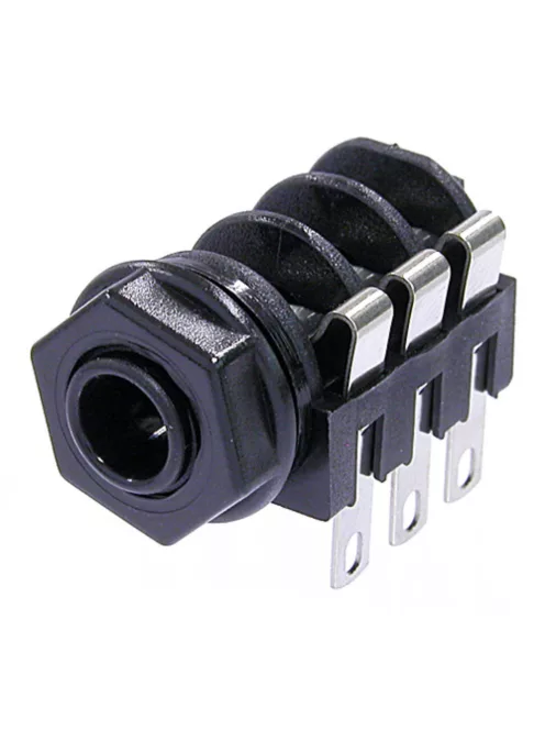 Neutrik NMJ6HFS 6,3-as sztereó aljzat beépíthető, 2-szeres kapcsoló, M műanyag ház, műanyag rögzítő,