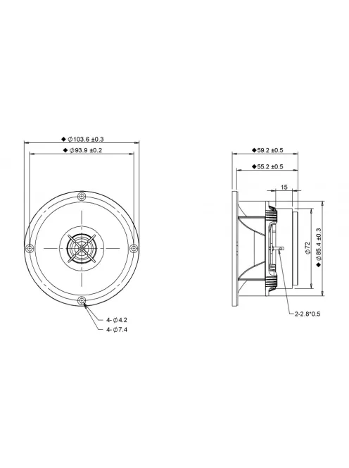 H25TG05-04 1" Titanium Dome Tweeter with Waveguide 4 Ohm