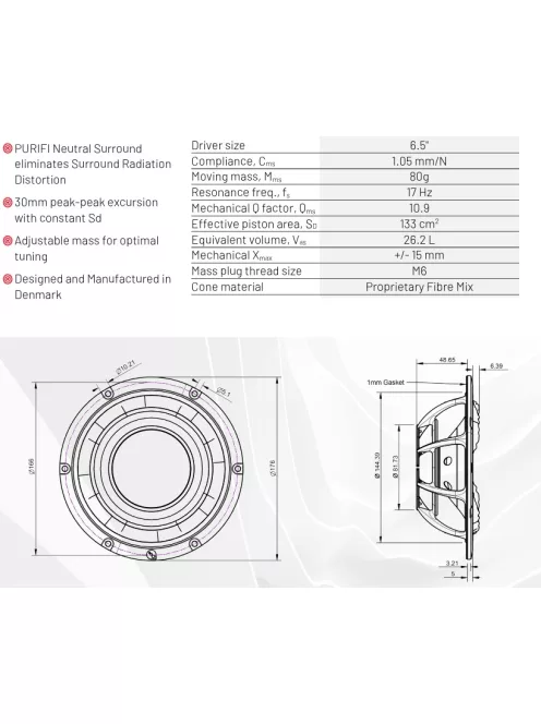 6.5PR-NF1-01 - Purifi Ultra Low Distortion Passive Radiator 6.5"